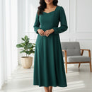 Women’s Long Sleeve A-Line Midi Dress B-6677 - TUZZUT Qatar Online Shopping