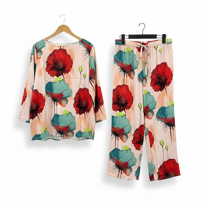 Women's oversized Floral Co-ord Red Poppy Perfection  B-785012 - TUZZUT Qatar Online Shopping