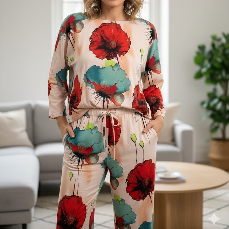 Women's oversized Floral Co-ord Red Poppy Perfection  B-785012 - TUZZUT Qatar Online Shopping