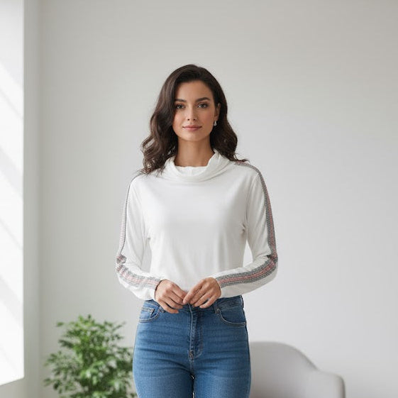 Women's Long Sleeve Embellished Top 0230488 - TUZZUT Qatar Online Shopping