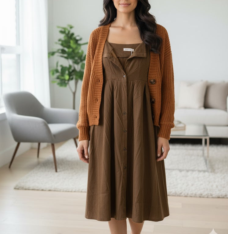 Women's 2pc Fall Dress and Cardigan Duo  B-379123 - TUZZUT Qatar Online Shopping