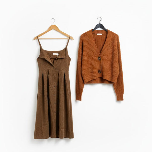 Women's 2pc Fall Dress and Cardigan Duo  B-379123 - TUZZUT Qatar Online Shopping