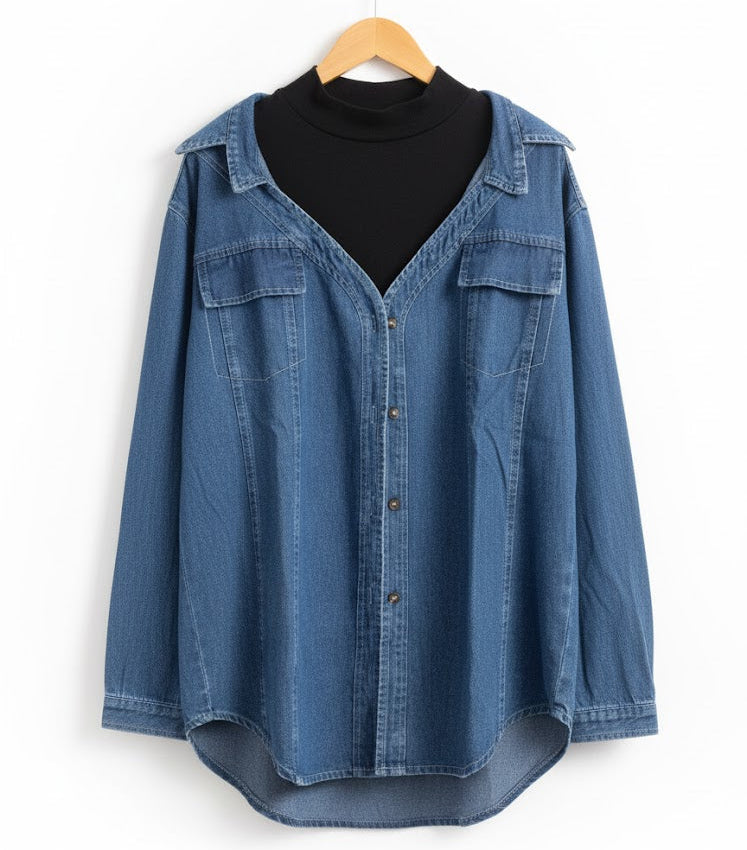 Women's Oversized Denim Shirt Jacket 465005 - TUZZUT Qatar Online Shopping
