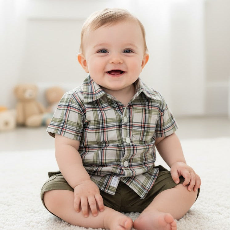 Baby kids boy Perfect 6-9 Month Plaid & Khaki Outfit 6-9M 1455366 - TUZZUT Qatar Online Shopping