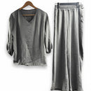 Women's V-Neck Top and Wide-Leg Pants Set 20708810 - TUZZUT Qatar Online Shopping