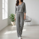 Women's V-Neck Top and Wide-Leg Pants Set 20708810 - TUZZUT Qatar Online Shopping