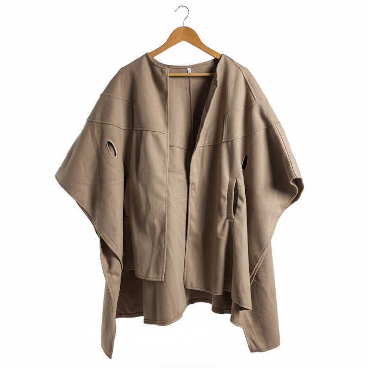 Women's Unique Khaki Overlay Cape Coat CK222
