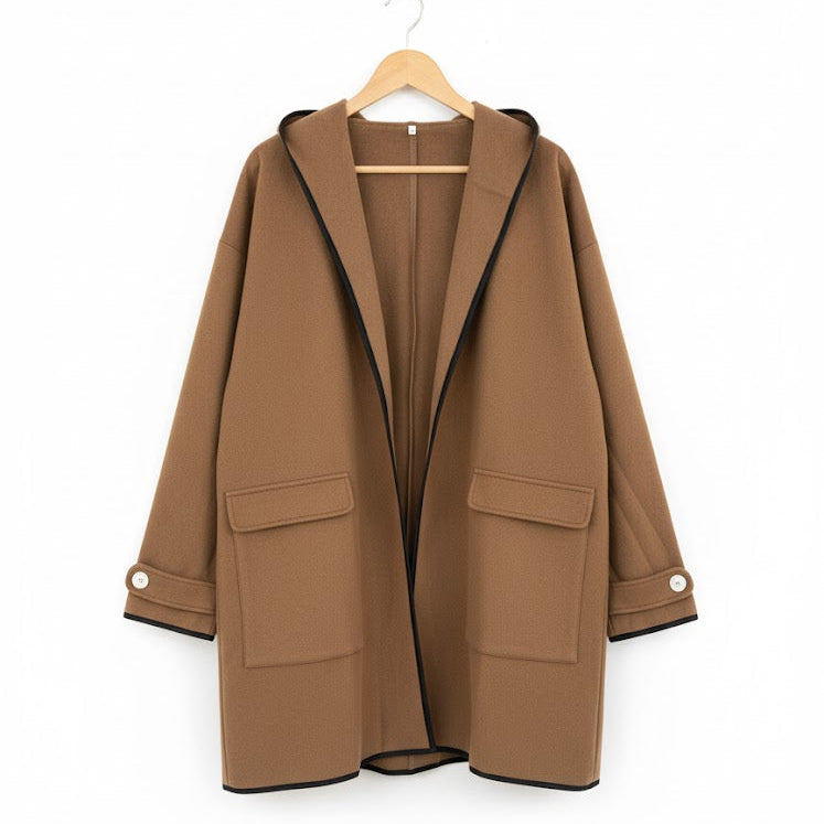 Women's Winter Contrast Trim Oversized Coatigan B-379442 - TUZZUT Qatar Online Shopping