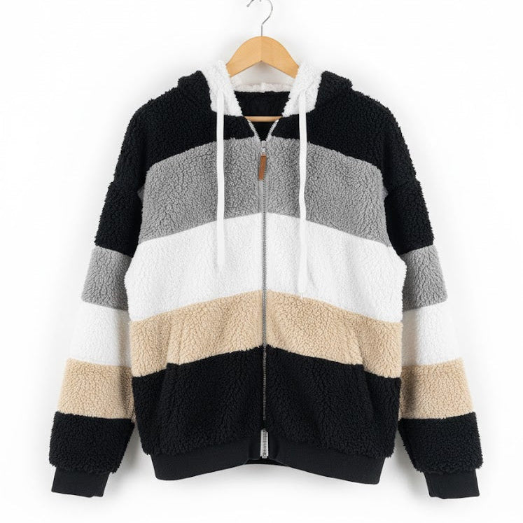 Women's Winter Multi-Color Sherpa Fleece Zip-Up Hoodie Jacket  B-368254 - TUZZUT Qatar Online Shopping