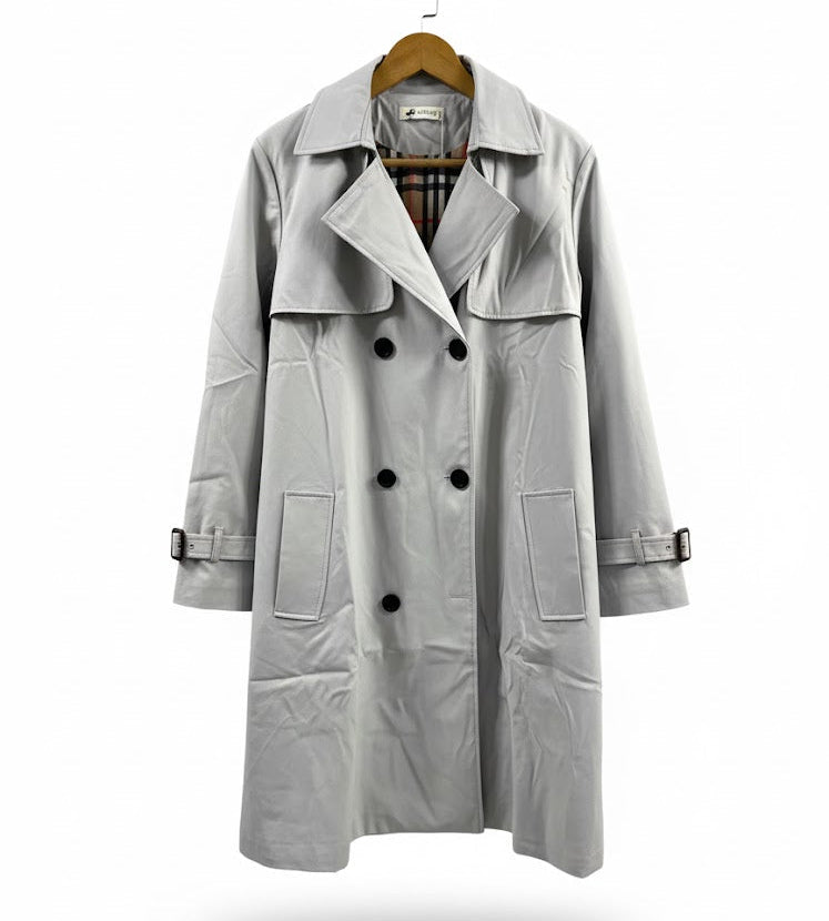 Women's Classic Double-Breasted Light Grey Trench Coat  B-335486 - TUZZUT Qatar Online Shopping