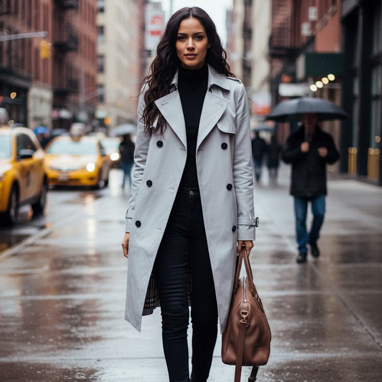 Women's Classic Double-Breasted Light Grey Trench Coat B-335486 Women's Classic Double-Breasted Light Grey Trench Coat B-335486