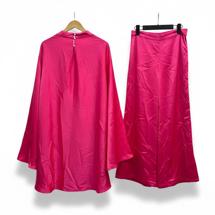 Women's Vibrant Hot Pink Satin Two-Piece Modest Set B-59352