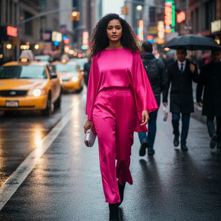 Women's Vibrant Hot Pink Satin Two-Piece Modest Set B-59352 - TUZZUT Qatar Online Shopping