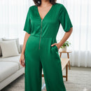Women's Vibrant V-Neck Satin Jumpsuit  1002270 - TUZZUT Qatar Online Shopping
