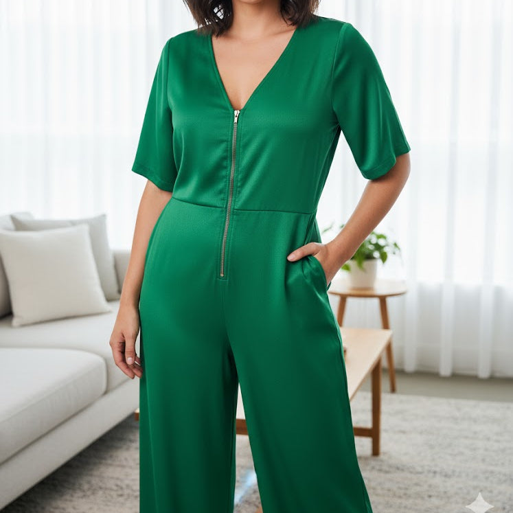 Women's Vibrant V-Neck Satin Jumpsuit 1002270 Women's Vibrant V-Neck Satin Jumpsuit 1002270