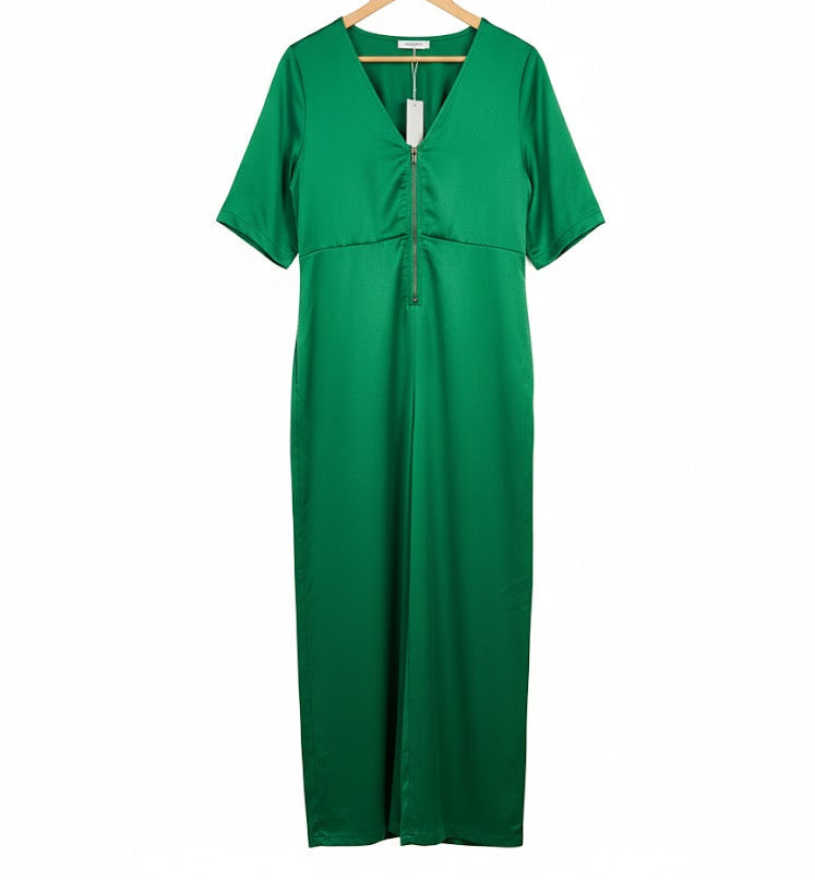 Women's Vibrant V-Neck Satin Jumpsuit  1002270 - TUZZUT Qatar Online Shopping