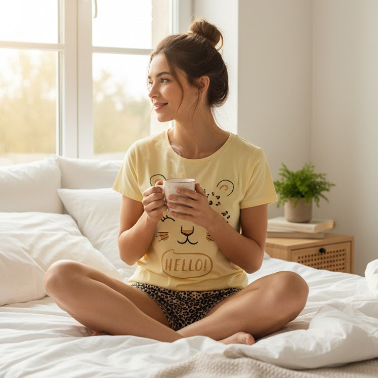 Women's Sleepwear Playful Prints for Cozy Nights Set W142 - TUZZUT Qatar Online Shopping