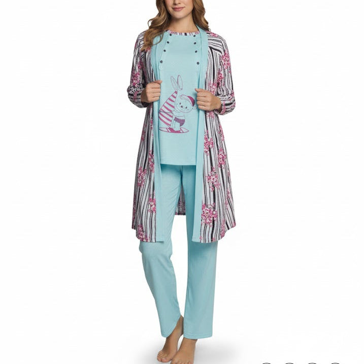 Women's Three Pieces of Pure Bliss Moda Pajama Set W963 Women's Three Pieces of Pure Bliss Moda Pajama Set W963