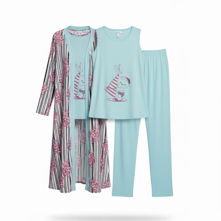 Women's Three Pieces of Pure Bliss Moda Pajama Set W963 Women's Three Pieces of Pure Bliss Moda Pajama Set W963