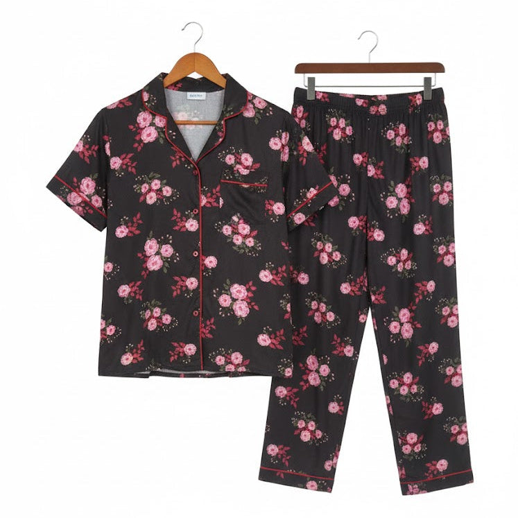 Women's Button-Front Floral Sleepwear Pyjama Set W101 - TUZZUT Qatar Online Shopping