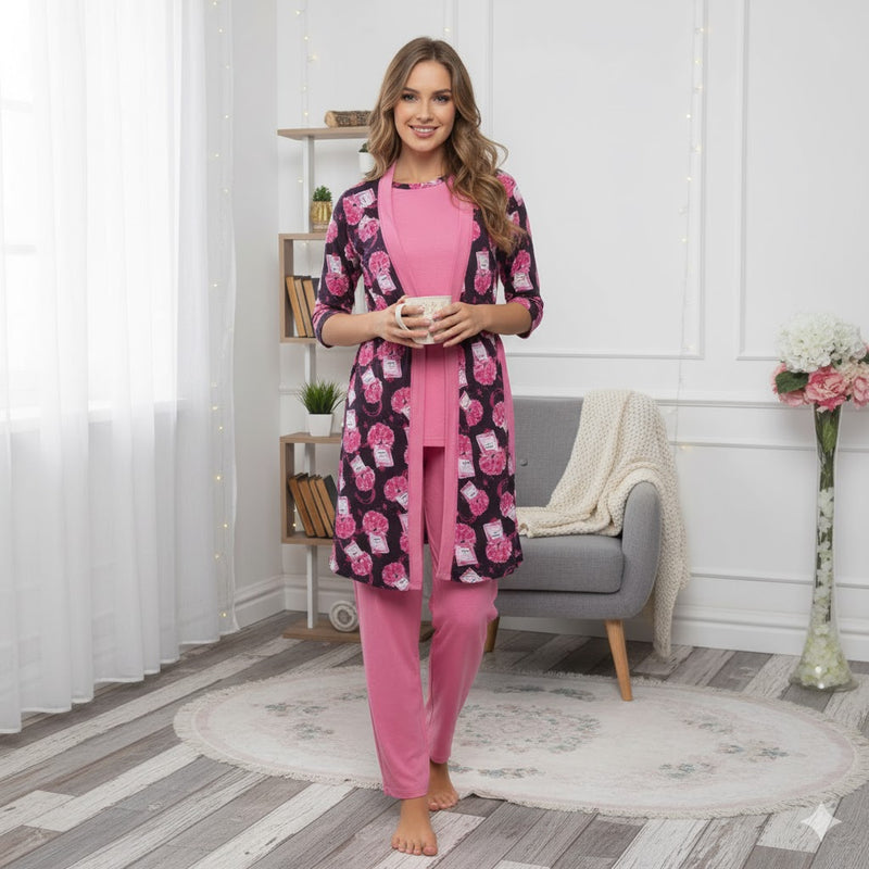 Women's Button-Front Floral Sleepwear Pyjama Set W201 - TUZZUT Qatar Online Shopping
