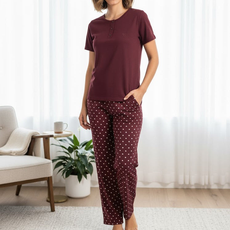Women's Two-Piece Knit Sleepwear Pyjama Set W509 - TUZZUT Qatar Online Shopping