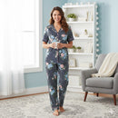 Women's Short-Sleeve Pajama Set in Floral Stripe Print W608 - TUZZUT Qatar Online Shopping