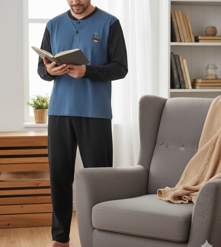 Mens soft, breathable, long-sleeve T-shirt with a stylish Henley neck and button placket 300470 Mens soft, breathable, long-sleeve T-shirt with a stylish Henley neck and button placket 300470