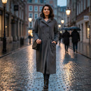 Women's long grey double-breasted Winter Coat S4380911 - TUZZUT Qatar Online Shopping