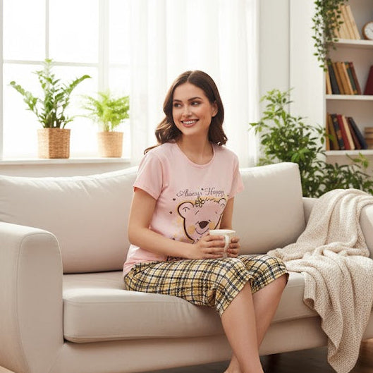 Women's Teddy Bear Lounge Sleepwear Pyjama Set W247 - TUZZUT Qatar Online Shopping