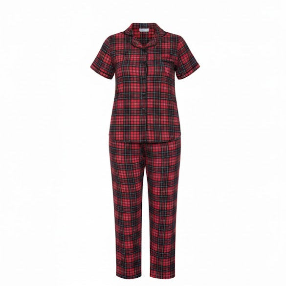 Women's red and black plaid pajama set W725 - TUZZUT Qatar Online Shopping