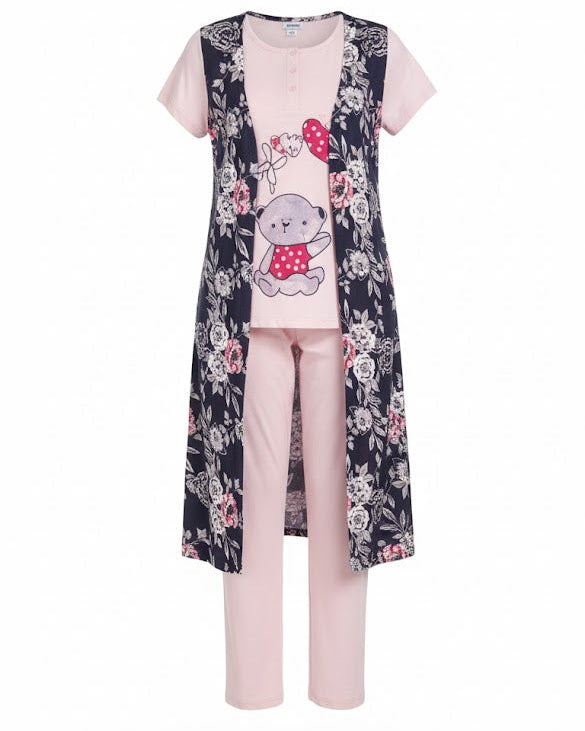 Women's Floral Elegance & Plush Pink Sleepwear Set W850 - TUZZUT Qatar Online Shopping