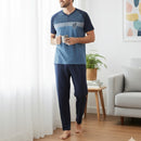 Men's short-sleeve henley shirt with blue stripes S7874500 - TUZZUT Qatar Online Shopping