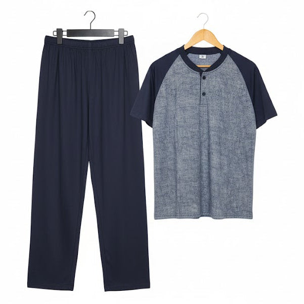 Men's color-block sleeves and buttoned henley neckline S203337