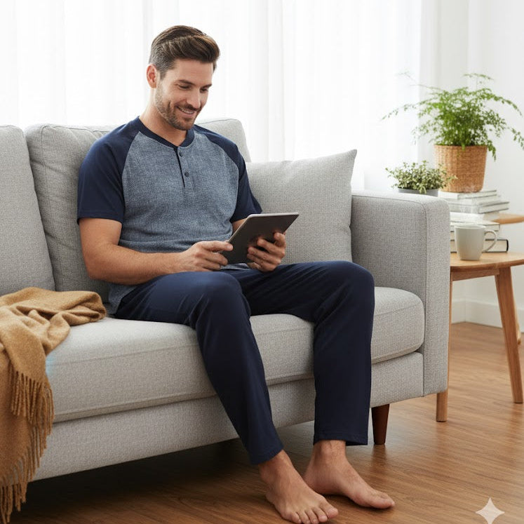 Men's color-block sleeves and buttoned henley neckline S203337 - TUZZUT Qatar Online Shopping