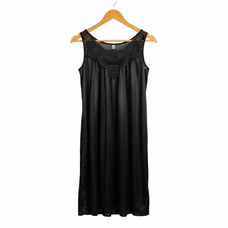 Women's Black Silky Nighty with Lace Detail 8503170 Women's Black Silky Nighty with Lace Detail 8503170