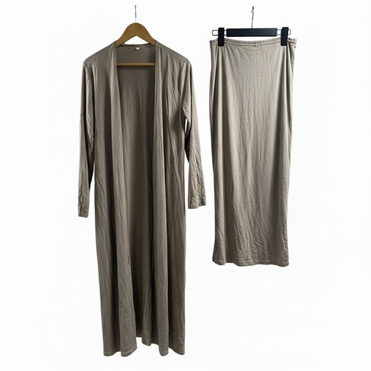 Women's Versatile Neutral Duster and Skirt Set 186950