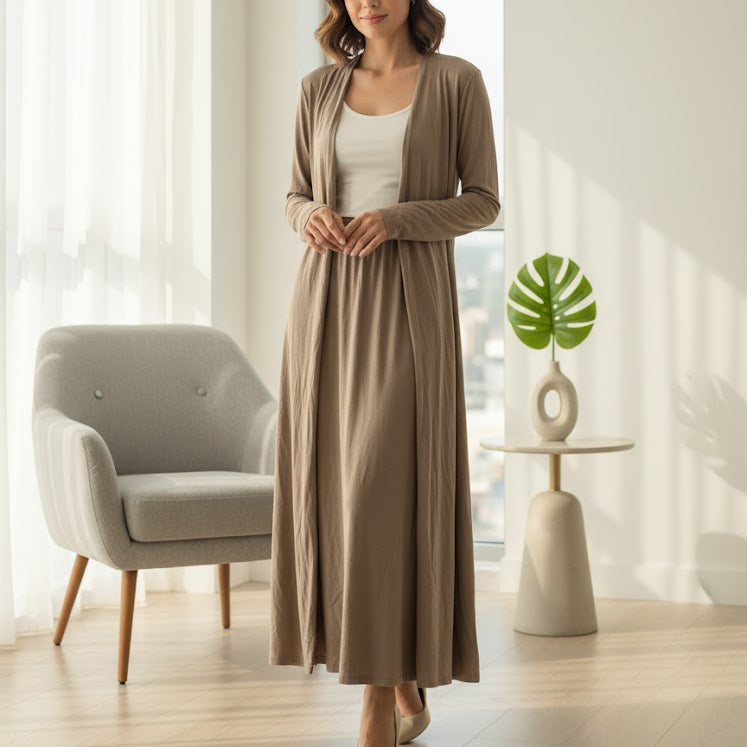 Women's Versatile Neutral Duster and Skirt Set 186950 Women's Versatile Neutral Duster and Skirt Set 186950