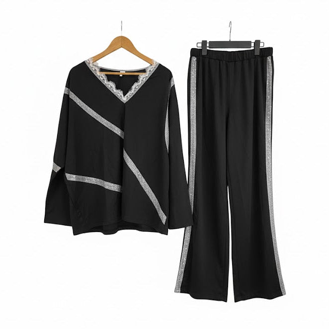 Women's Black & Silver Sparkle Co-ord Set 2030884