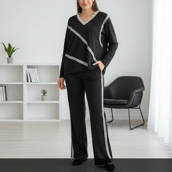 Women's Black & Silver Sparkle Co-ord Set 2030884 Women's Black & Silver Sparkle Co-ord Set 2030884
