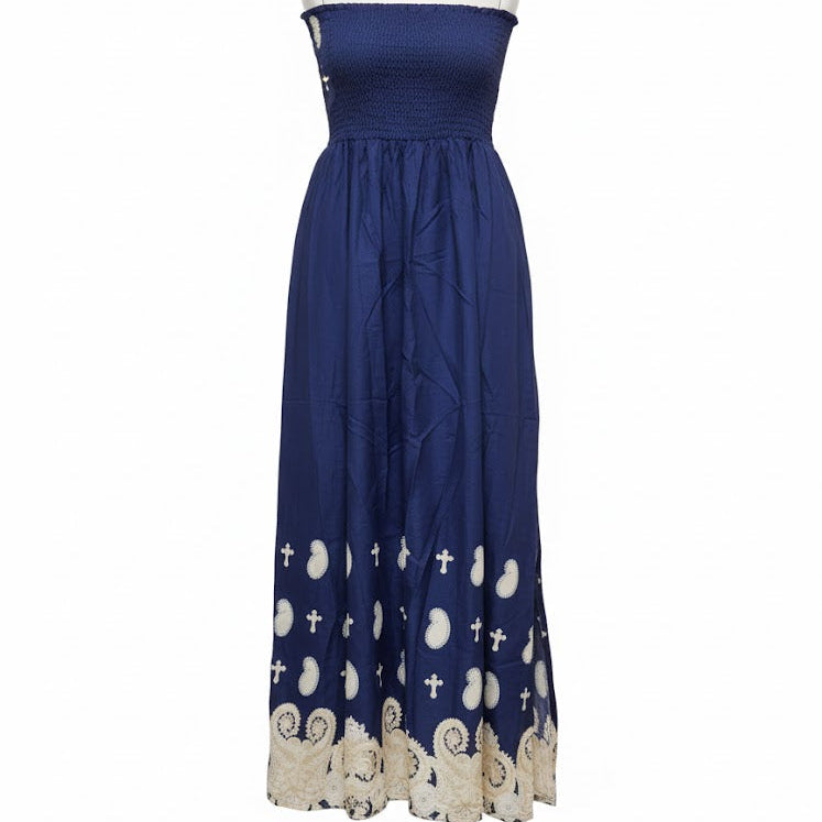 Women's Navy and Cream Maxi Long Dress S5000395 - TUZZUT Qatar Online Shopping
