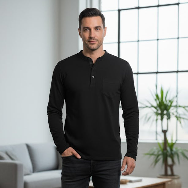 Men's Black Long-Sleeve Popover 1125406 - TUZZUT Qatar Online Shopping