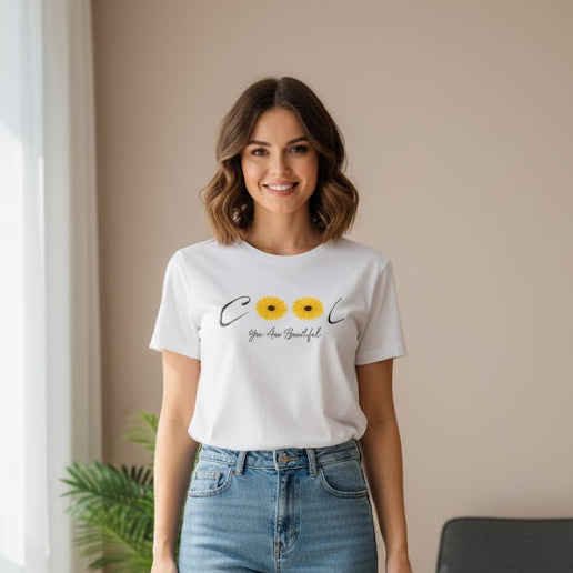 Women's Sunflower Graphic White T-Shirt 200366 - TUZZUT Qatar Online Shopping