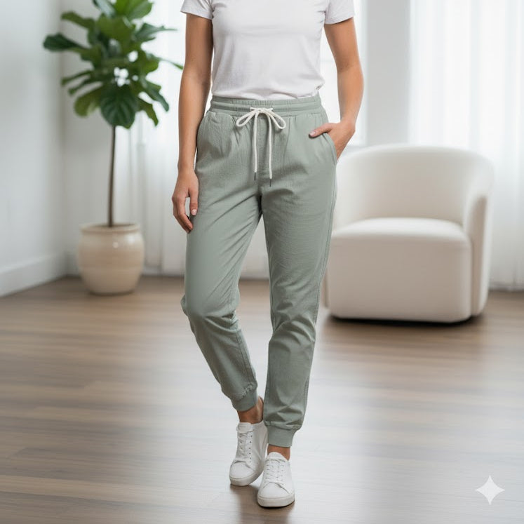Women's Sage Green Cuffed Drawstring Track Pant 4001730 Women's Sage Green Cuffed Drawstring Track Pant 4001730