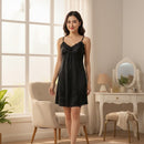 Women's Elegant Black Satin Lace-Trim Slip Dress 412000 - TUZZUT Qatar Online Shopping