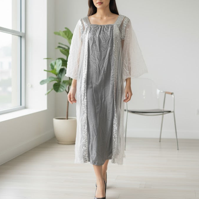 Women's Gray Dress with Silver Sequins party wear 5201499 Women's Gray Dress with Silver Sequins party wear 5201499