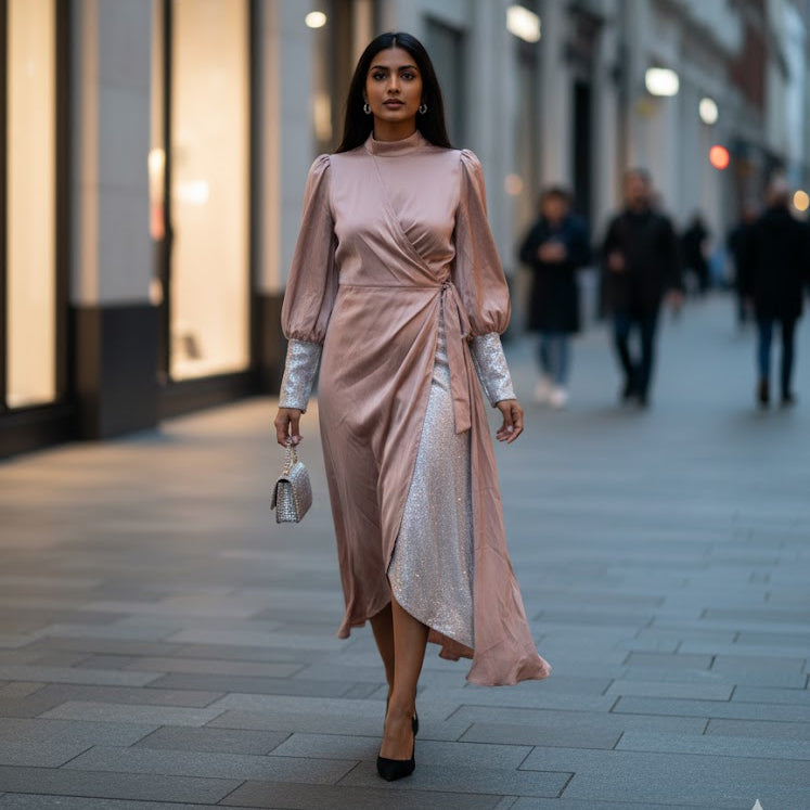 Women's Luxe Sequin-Detail Wrap Dress S7491819 - TUZZUT Qatar Online Shopping