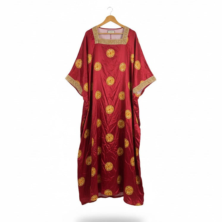 Women's Maroon Dress with Gold Medallion Print B-173603 Women's Maroon Dress with Gold Medallion Print B-173603