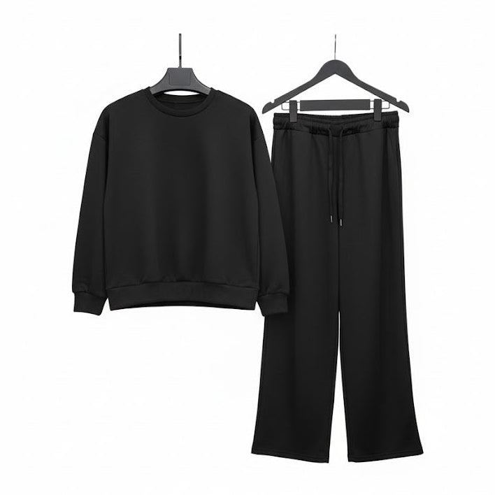 Women's Monochrome Versatile Black Sweat 2pc Set 556333