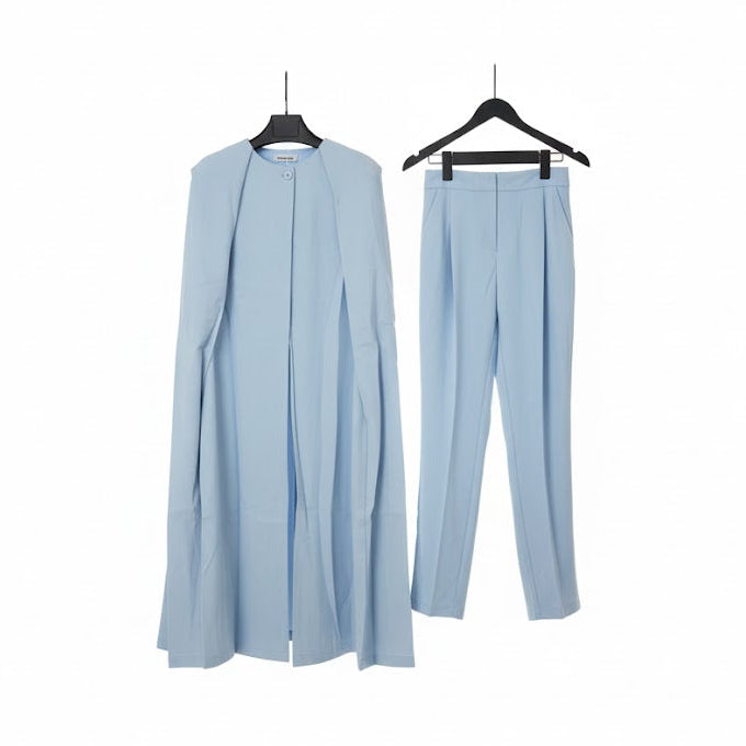 Women's stunning light blue cape suit Tailored Two-Piece set 126718